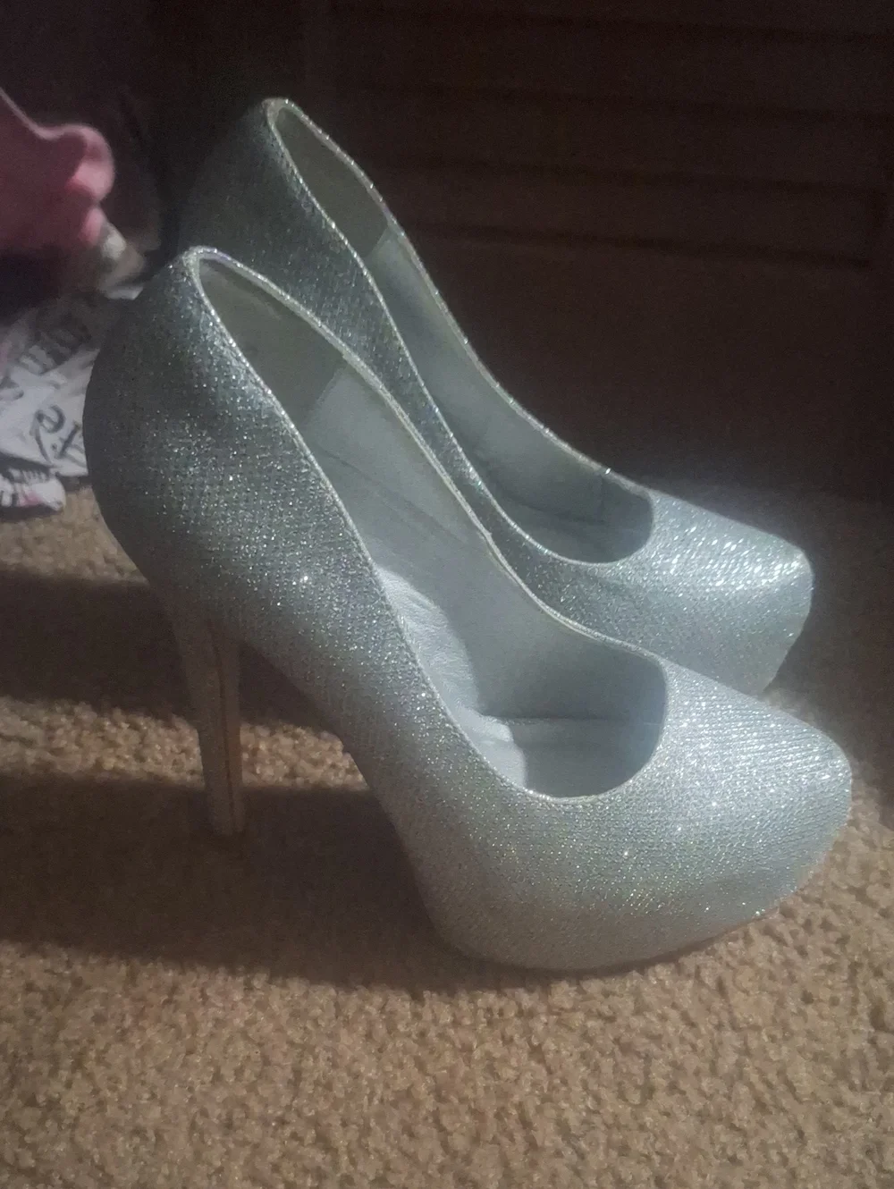 Dream Pairs Silver Glitter Platform Stiletto Pumps